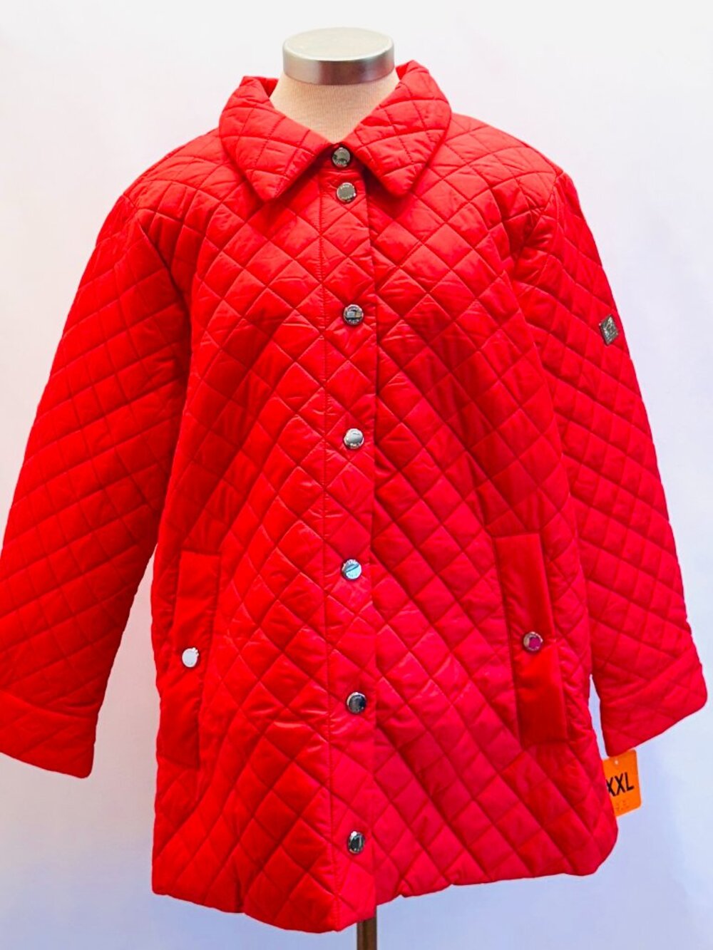 Anne Klein Women Button Down Collared Pockets Quilted Jacket Red Size XX-Large - Picture 1 of 8
